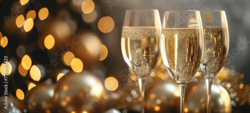 Elegant Champagne Flutes with Golden Bokeh
