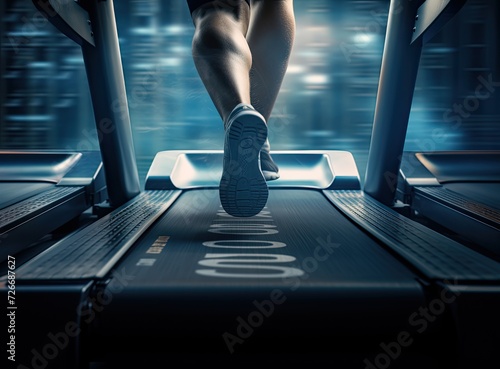 persons feet running on a treadmill
