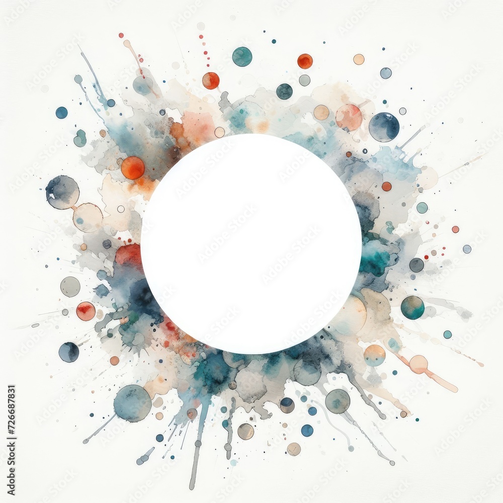 Fototapeta premium Vibrant Watercolor Abstraction: Artistic Circular Frame with Creative Brushstrokes and Colorful Contemporary Design