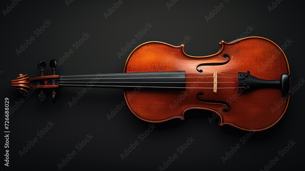 Fototapeta premium a violin, the quintessential orchestral instrument, isolated against a sleek black background, emphasizing its intricate details and timeless beauty.