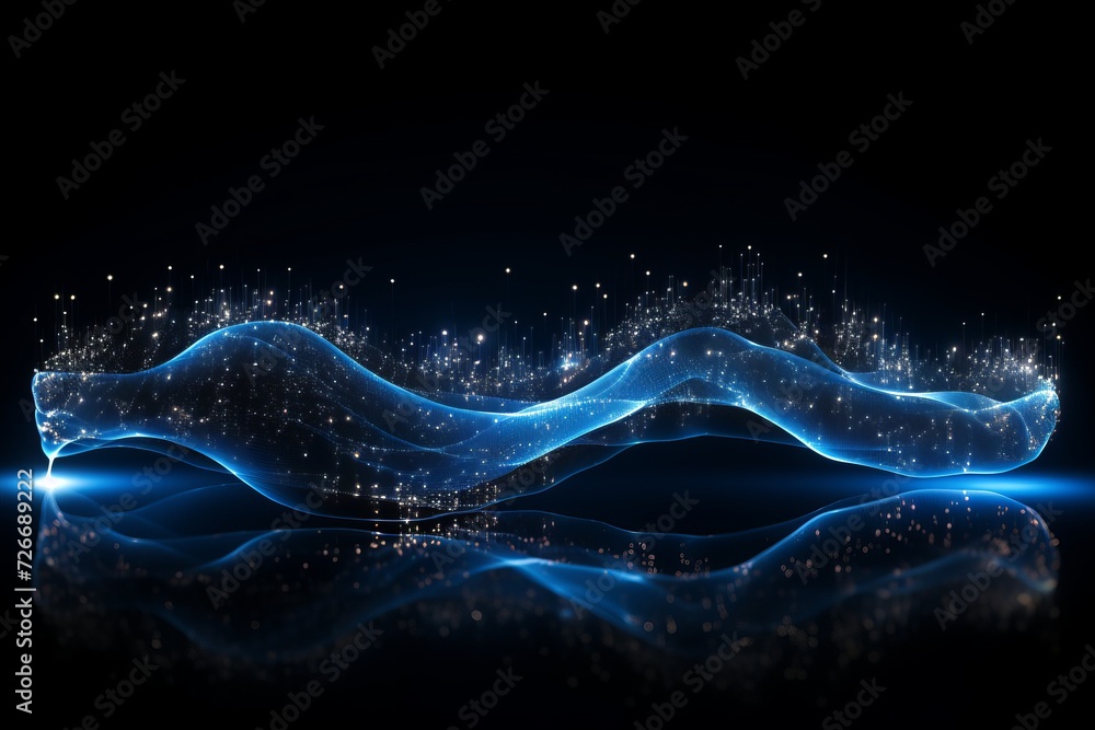 Blue cyberwave. dotted weaves in abstract cyberspace for metaverse, data security and transfer Blue cyberwave. dotted weaves in abstract cyberspace for metaverse, data security and transfer