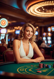 Charming woman playing at the casino