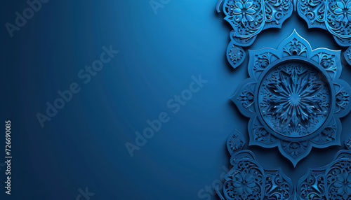 elegant islamic mandala design on deep blue background for spiritual and decorative use photo