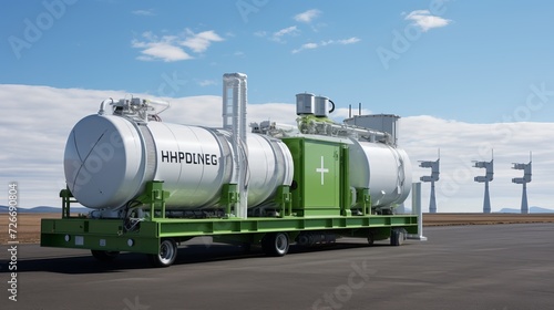 Green hydrogen production concept with hydrogen pipeline and wind turbines in the background