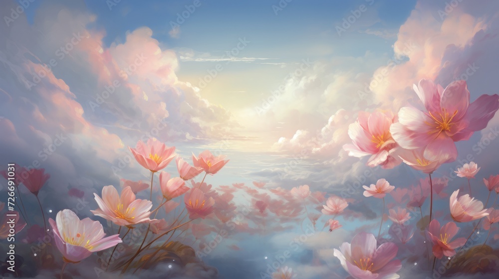 Pink flowers in the clouds