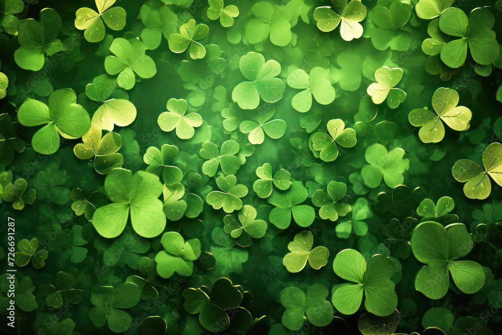 Shamrocks on a green background, St. Patrick's Day concept. Shamrocks on a green background, St. Patrick's Day concept.