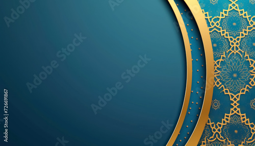 decorative islamic ornament on a serene blue gradient background for artistic and religious themes with copy space for text 