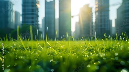 Urban Grass and Skyscrapers at Sunrise © Abdul
