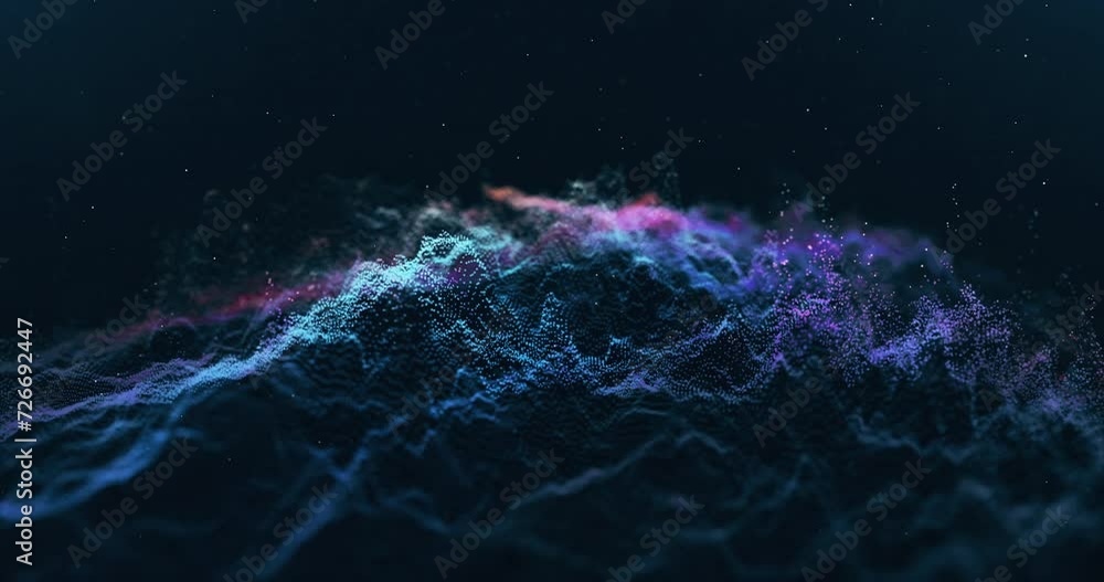 Abstract Blue Particles. Smooth Particles Waving And Dark Background. Abstract Blue Particles. Smooth Particles Waving And Dark Background.