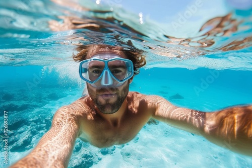 A skilled swimmer glides effortlessly through the crystal clear water, sporting goggles and a swim cap as he trains in the outdoor pool at the leisure centre