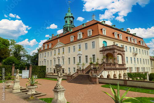 View of old Lichtenwalde Palace and Park outdoors. Saxony. Germany