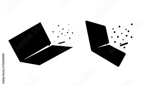 Zerbrochener Laptop mit fliegenden Tasten