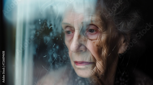 Abstract image of an elderly woman suffering from loneliness of dementia alzheimers mental disorder, degenerative disease