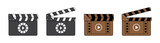 Clapper board set in black and brown color. Movie clapper board vector image. Roll camera action opened and closed movie clapper film clap board - Vector Icon