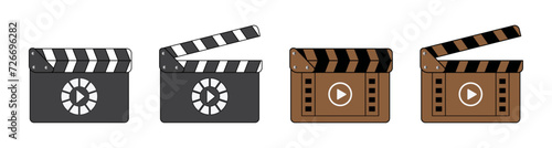 Clapper board set in black and brown color. Movie clapper board vector image. Roll camera action opened and closed movie clapper film clap board - Vector Icon