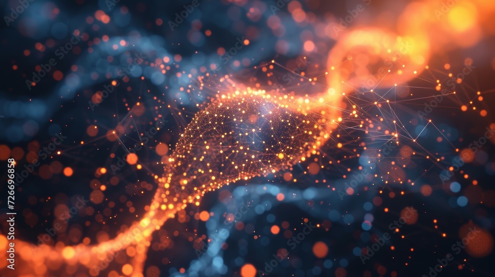 Blue and Orange Light Particles Streaming Upwards - An Artistic Visual Metaphor for Data Science, AI Neural Networks, and the Art of Digital Visualization Blue and Orange Light Particles Streaming Upwards - An Artistic Visual Metaphor for Data Science, AI Neural Networks, and the Art of Digital Visualization