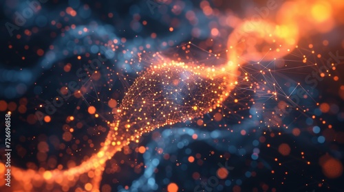 Blue and Orange Light Particles Streaming Upwards - An Artistic Visual Metaphor for Data Science, AI Neural Networks, and the Art of Digital Visualization