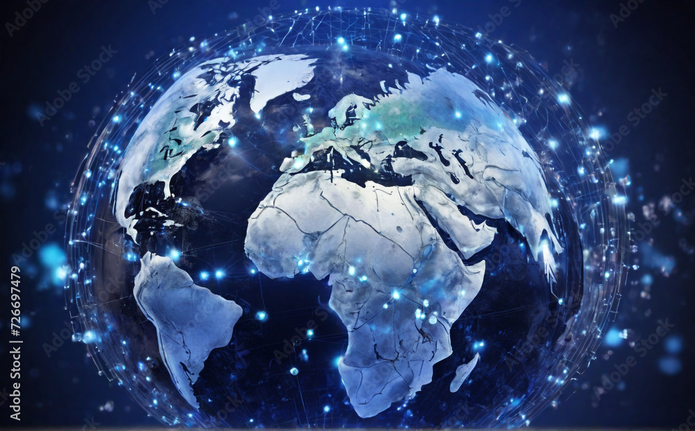 Obraz premium earth globe with space, Concept of artificial intelligence. The inscription over a globe of the planet Earth with connecting points