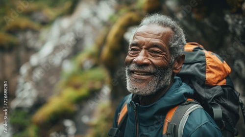aging black man smiling while hiking the trails