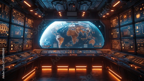 Fototapeta Naklejka Na Ścianę i Meble -  Space Station Displays Earth on Large Screen