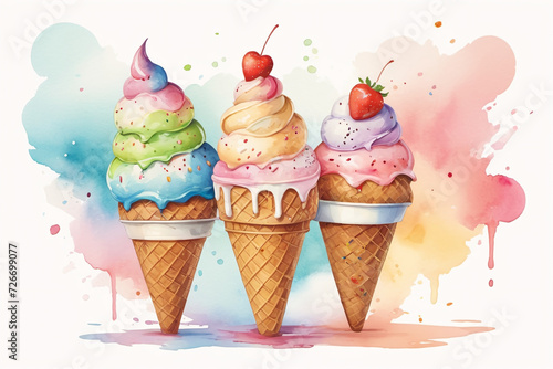 Painted delicious and tasty ice cream composition
