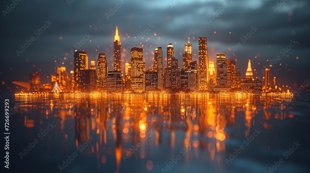 City Lights Reflecting in Nighttime Waters
