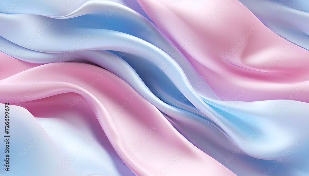 Elegant wavy silk fabric texture in soft pink and blue hues, suitable for backgrounds or wallpaper designs.