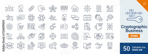 Cryptographic icons Pixel perfect. Server, network, data, ....