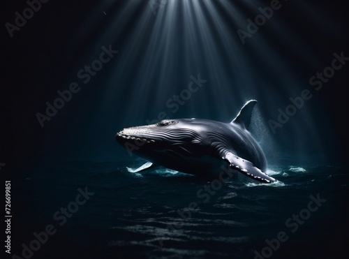 Mystical Blue Whale in the Dark Waters