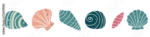 Set of vector illustrations in Scandinavian style. Cute shells and seashells on white background . Vector illustration