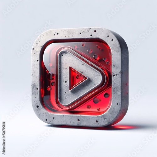 Play button made of Concrete blent with red glass. AI generated illustration photo