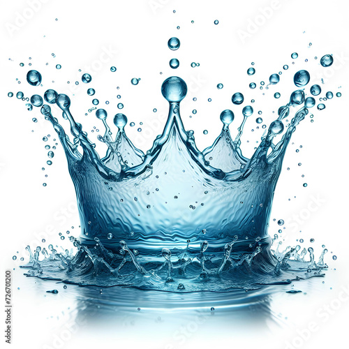 clean blue water splash crown shape isolated on white background