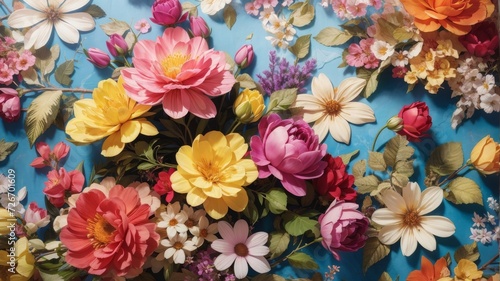 Turquoise wallpaper with flowers © Karolina