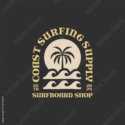 Vintage surf logo design template for surf club, surf shop, surf merch.