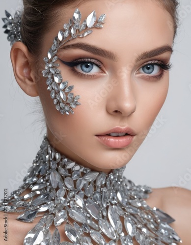 Experimental Glamour: Model's Eye Sparkles in Innovative Fashion