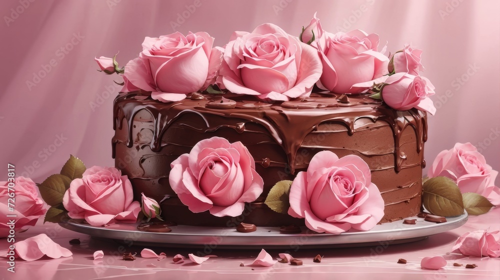 Chocolate cake with roses Chocolate cake with roses