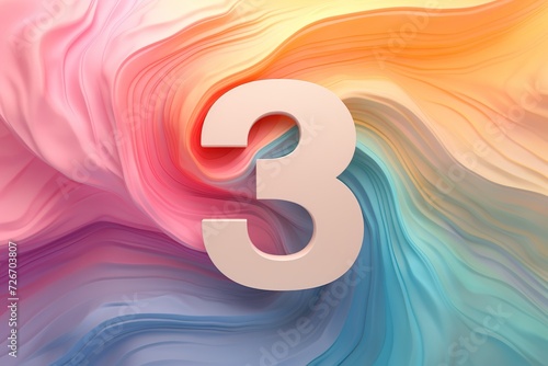 Vibrant 3D number 3 amidst a swirl of pastel waves, perfect for dynamic marketing, engaging social media content, or creative event visuals. photo