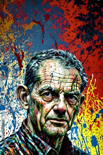Colorful portrait of man with evil expression