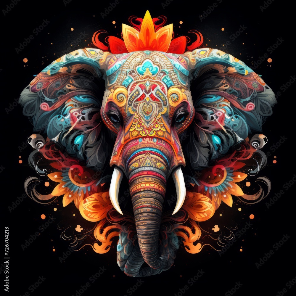 Obraz premium Elephant Abstract Fantasy Animal God Portrait Bright Artistic Mystique Colorful Digital Generated Illustration Artwork