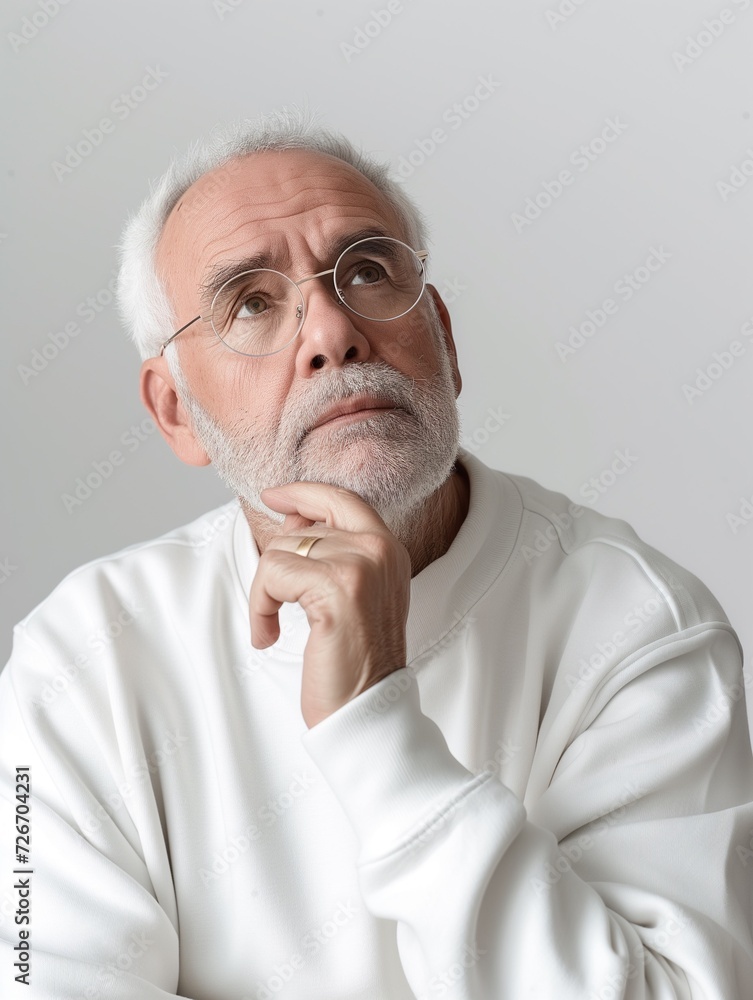 Fototapeta premium Elderly Man with Confused Expression, Question.