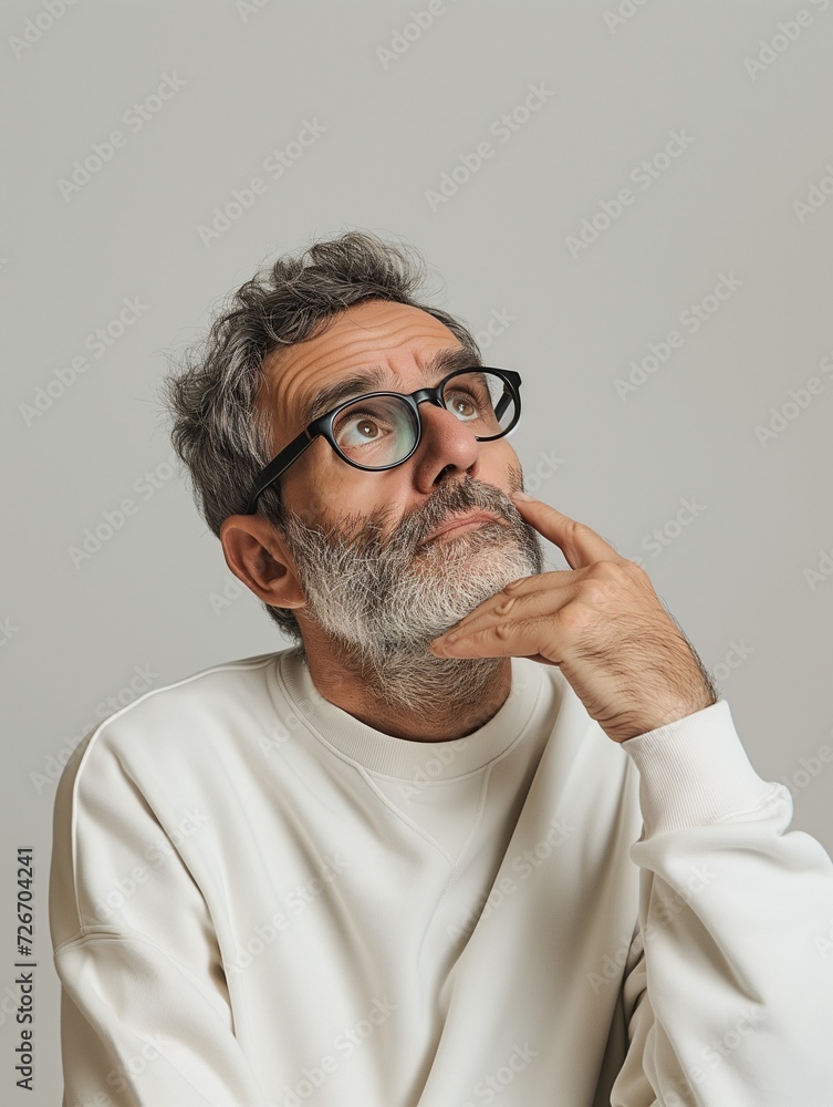 Fototapeta premium Elderly Man with Confused Expression, Question.