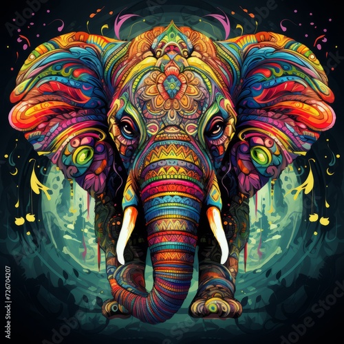 Elephant Abstract Fantasy Animal God Portrait Bright Artistic Mystique Colorful Digital Generated Illustration Artwork © Artificial Ambience