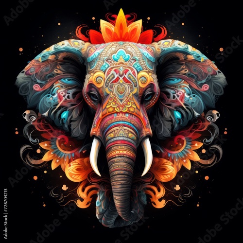 Elephant Abstract Fantasy Animal God Portrait Bright Artistic Mystique Colorful Digital Generated Illustration Artwork © Artificial Ambience