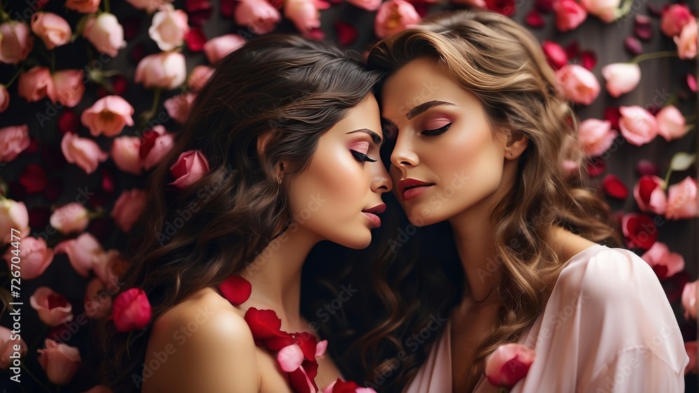 Two women in roses on valentine's day Two women in roses on valentine's day