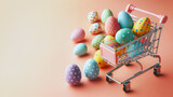 Colorful Easter Eggs in the shopping cart: Easter Sale Shopping banner