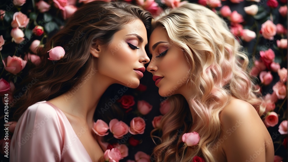 Two women in roses on valentine's day Two women in roses on valentine's day