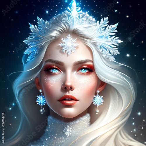 A blue eyes beautiful woman with snowflake 
