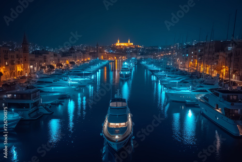 Boats in the harbor at night Malta