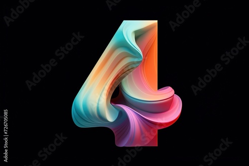 Colorful number four on black background. 4 Years Old. Invitation for a fourth birthday party, business anniversary, or any event celebrating a fourth milestone.