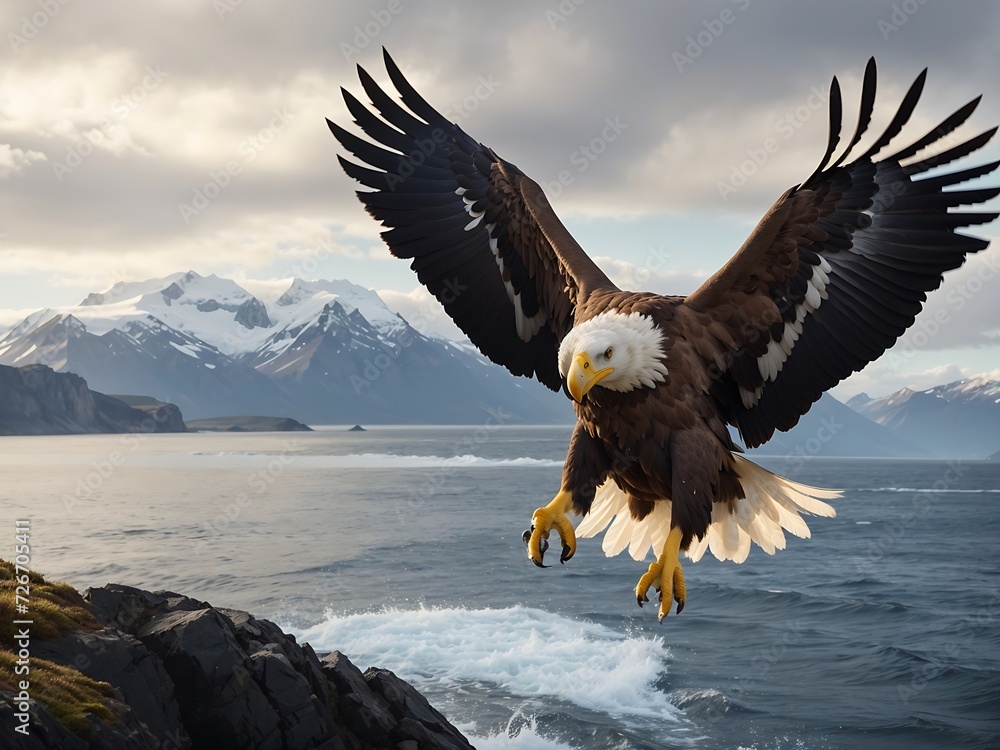 Steller sea eagle in flight Generative Ai Steller sea eagle in flight Generative Ai
